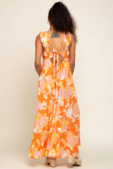 Orange Floral Sleeveless Maxi Dress