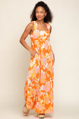 Orange Floral Sleeveless Maxi Dress