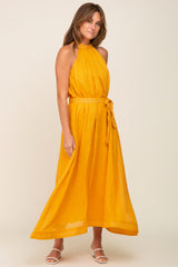 Yellow Linen A-line Midi Dress