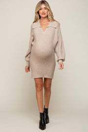 Taupe Sweater Knit Maternity Mini Dress