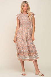 Peach Smocked Midi Dress