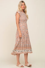 Peach Smocked Midi Dress