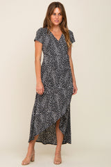 Black Animal Print Wrap Dress