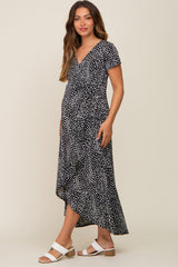 Black Animal Print Maternity Wrap Dress