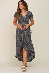 Black Animal Print Maternity Wrap Dress