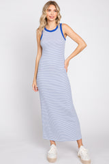 Black Striped Ribbed Sleeveless Maxi Dress