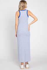 Black Striped Ribbed Sleeveless Maxi Dress