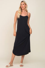 Black Basic Maternity Midi Dress