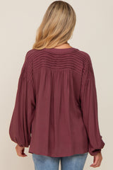 Burgundy Pleated Detail Maternity Blouse