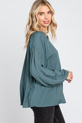 Teal Pleated Detail Blouse