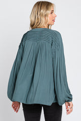 Teal Pleated Detail Blouse