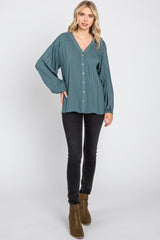 Teal Pleated Detail Blouse