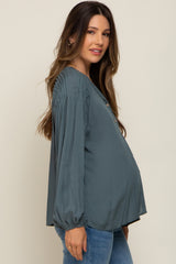 Teal Pleated Detail Maternity Blouse