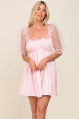 Light Pink Mesh Sleeve Mini Dress