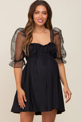 Black Mesh Sleeve Maternity Mini Dress