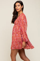 Red Paisley Tiered Long Sleeve Mini Dress