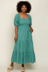 Jade Square Neck Smocked Tiered Maxi Dress