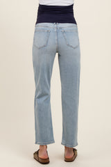 Light Blue Straight Leg Distressed Maternity Jeans