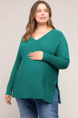 Forest Green Knit Long Dolman Sleeve Plus Maternity Top