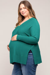 Forest Green Knit Long Dolman Sleeve Plus Maternity Top