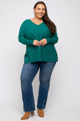 Forest Green Knit Long Dolman Sleeve Plus Top