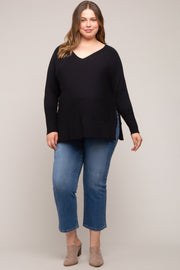 Black Knit Long Dolman Sleeve Plus Maternity Top