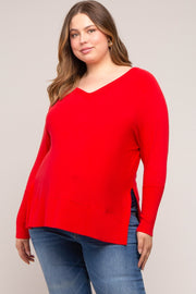 Red Knit Long Dolman Sleeve Plus Maternity Top