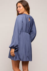 Navy Deep V-Neck Long Sleeve Maternity Dress