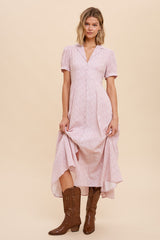 Dusty Pink Collared Button Down Midi Dress