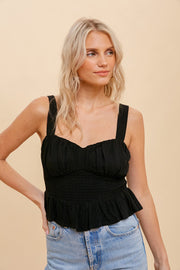 Black Smocked Cropped Top