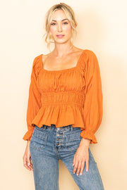 Burnt Orange Strappy Back Square Neck Blouse Top