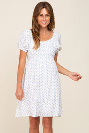 Blue Floral Dotted Button Front Dress