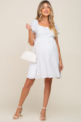 Blue Floral Dotted Button Front Maternity Dress