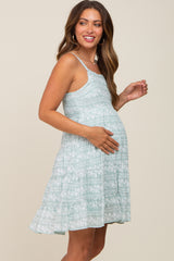 Mint Green Floral Square Neck Tiered Maternity Dress