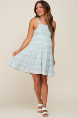 Mint Green Floral Square Neck Tiered Maternity Dress