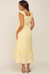 Yellow Lace Pleated Maternity Midi Dress