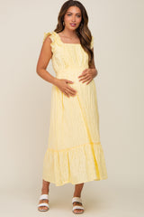 Yellow Lace Pleated Maternity Midi Dress