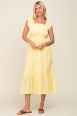 Yellow Lace Pleated Midi Dress