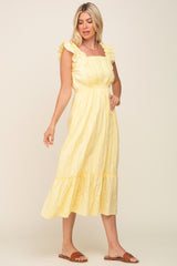 Yellow Lace Pleated Midi Dress