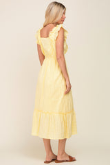 Yellow Lace Pleated Midi Dress