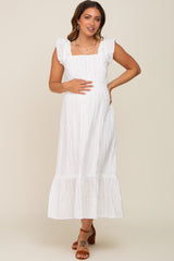 Ivory Lace Pleated Maternity Midi Dress