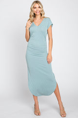 Mint Green Ribbed Twist Back Curved Hem Maternity Maxi Dress