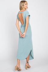 Mint Green Ribbed Twist Back Curved Hem Maxi Dress