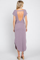 Lavender Ribbed Twist Back Curved Hem Maxi Dress