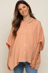 Peach Gauze Double Layered Maternity Button Up Top