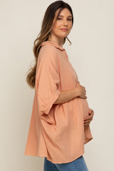 Peach Gauze Double Layered Maternity Button Up Top