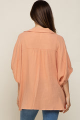 Peach Gauze Double Layered Maternity Button Up Top