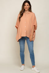 Peach Gauze Double Layered Maternity Button Up Top