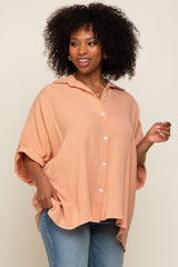 Peach Gauze Double Layered Button Up Top