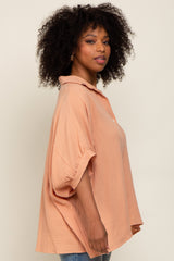 Peach Gauze Double Layered Button Up Top